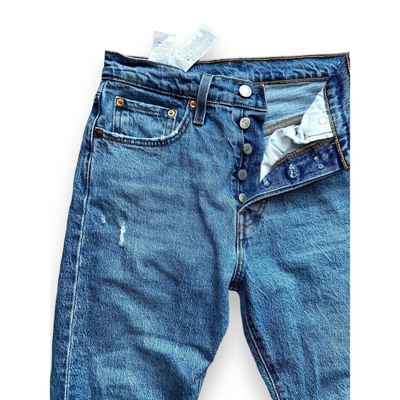 Levi’s 501 Skinny Jeans W28 L26 Button Fly Distressed Knee Vintage Blue Denim - Picture 4 of 16